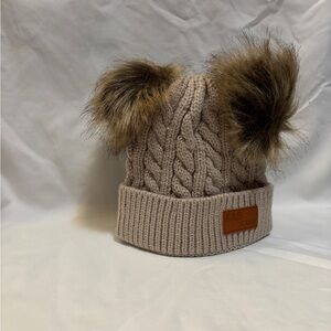 Kids Tan Knit Pom-Pom Beanie